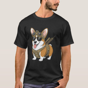 Tactical Corgi Dog Breed Warrior Animal Pun Meme T-Shirt