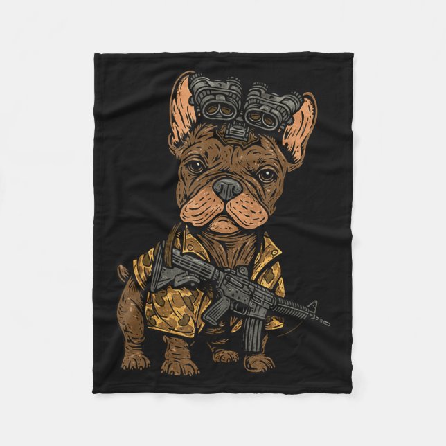 Tactical Frenchie Funny Dog Bulldog With Nvg Meme  Fleece Blanket (Front)