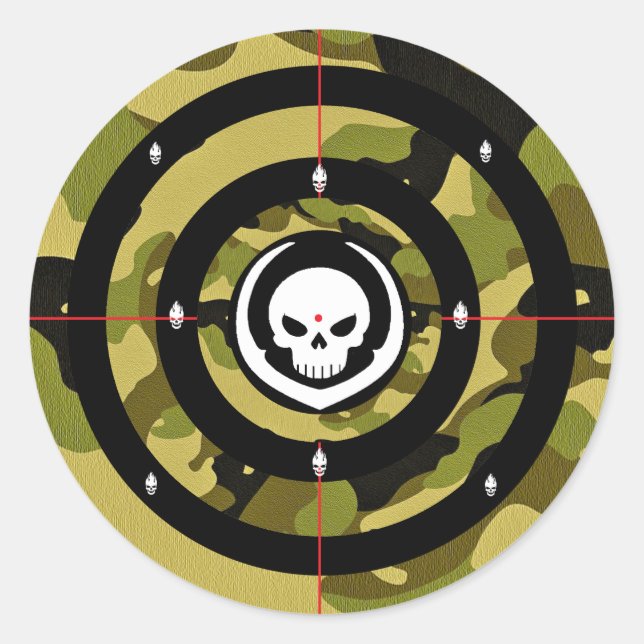 Tactical Skull Target Camouflage Precision Strike  Classic Round Sticker (Front)