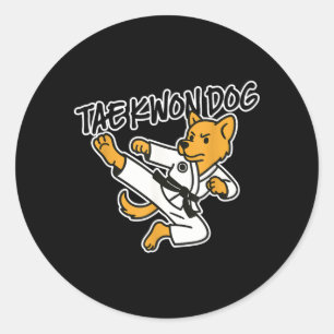 Tae Kwon Do Dog Korean Martial Arts Flying Kick Classic Round Sticker