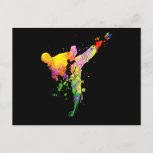 Tae Kwon Do Karate Colorful Silhouette for Girls Postcard