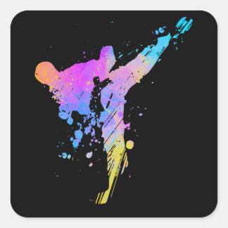 Tae Kwon Do Karate Colorful Silhouette for Girls Square Sticker