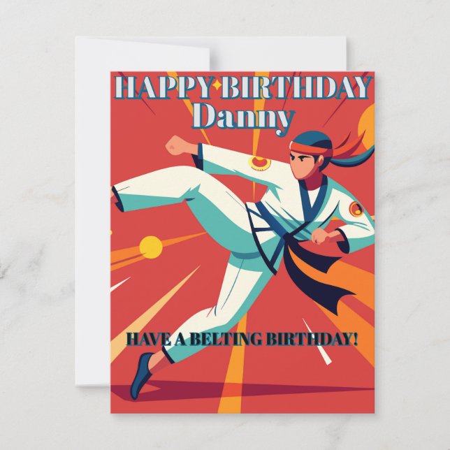 Taekwando Sport Orange editable name Birthday Holiday Card (Front)