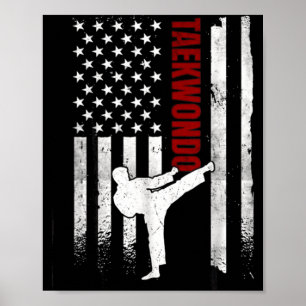 Taekwondo American Flag Distressed Usa Patriotic Poster