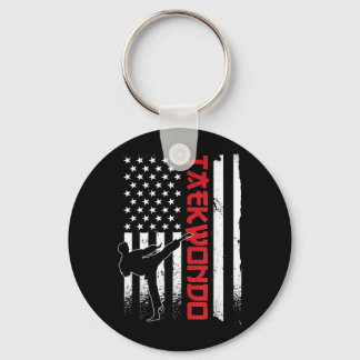 Taekwondo American Flag Taekwondo Fighter US Flag Key Ring