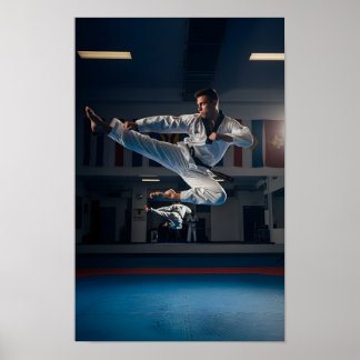 Taekwondo Athlete Performing Flying Sidekick Poster