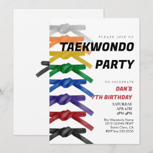 Taekwondo belt birthday party invitation