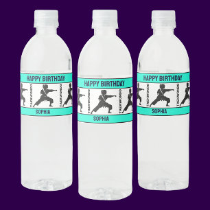 Taekwondo Birthday Gift, Taekwondo Girl Player Water Bottle Label
