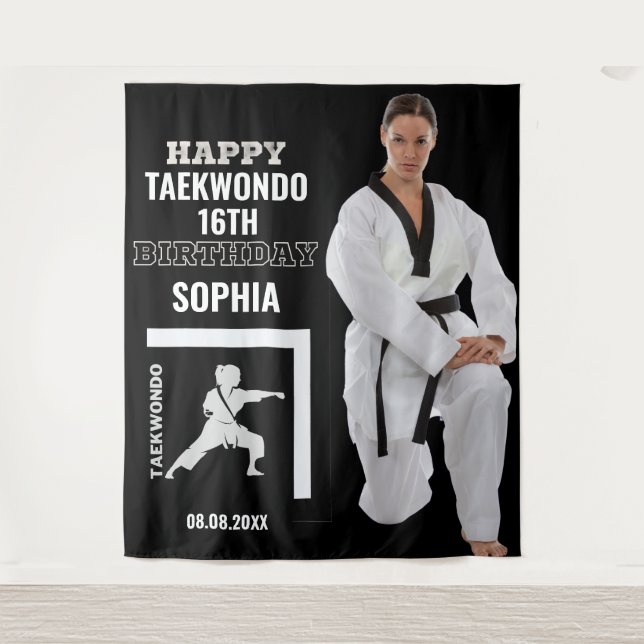Taekwondo Birthday, Girl Player Backdrops Tapestry (Front)