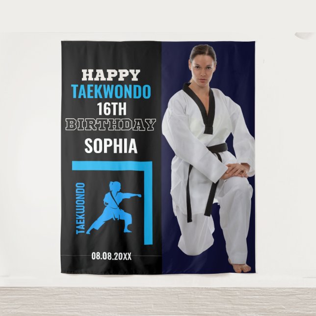 Taekwondo Birthday, Girl Player Backdrops Tapestry (Front)