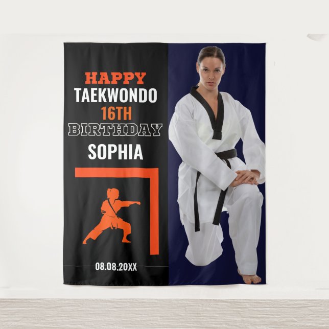 Taekwondo Birthday, Girl Player Backdrops Tapestry (Front)