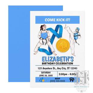 Taekwondo Birthday Party Invitation (Girls)