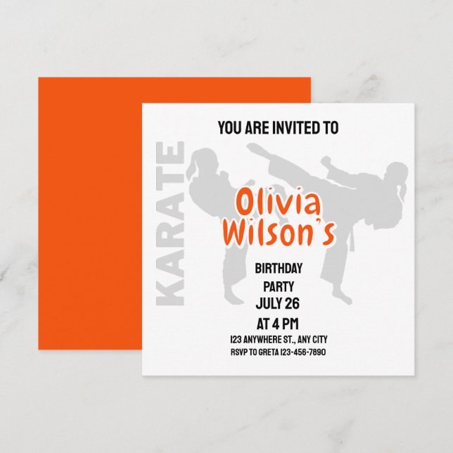 Taekwondo Birthday Party, Taekwondo Girl Player Invitation (Front/Back)
