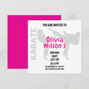 Taekwondo Birthday Party, Taekwondo Girl Player Invitation