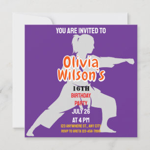 Taekwondo Birthday Party, Taekwondo Girl Player   Invitation