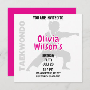 Taekwondo Birthday Party, Taekwondo Girl Player   Invitation