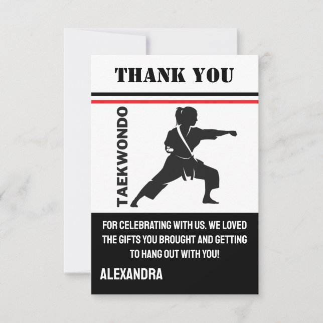 Taekwondo Birthday Party, Taekwondo Girl Player  Thank You Card (Front)