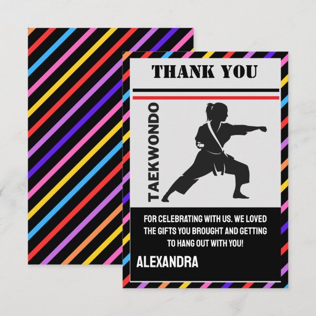 Taekwondo Birthday Party, Taekwondo Girl Player  Thank You Card (Front/Back)