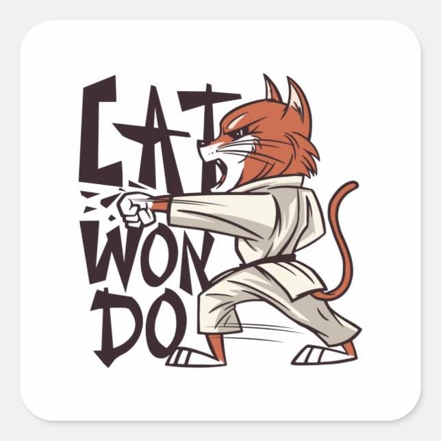 Taekwondo Cat Square Sticker (Front)