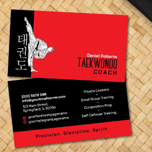 Taekwondo Coach - Martial Artist and Hangul Symbol Business Card