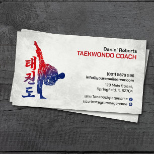 Taekwondo Coach - Martial Artist and Hangul Symbol Business Card