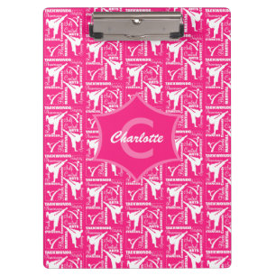 Taekwondo Cute Pink White Girly Monogrammed Clipboard