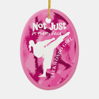 Taekwondo Cute Pink White Girly Quote Ceramic Tree Decoration
