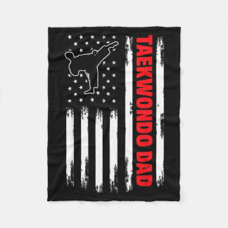 Taekwondo Dad - American Flag 4th Of July Martial Fleece Blanket