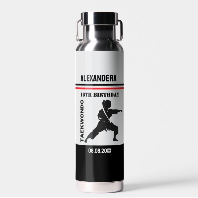 Taekwondo Girl Birthday Taekwondo Player Party Gam Water Bottle (Front)