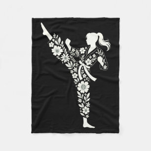 Taekwondo Girl Floral Martial Arts Kids Women Fleece Blanket