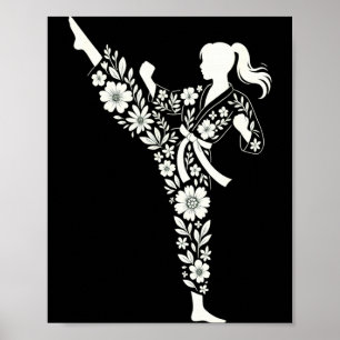 Taekwondo Girl Floral Martial Arts Kids Women Poster