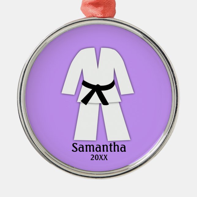 Taekwondo Karate Black Belt Purple Personalised Metal Tree Decoration (Front)