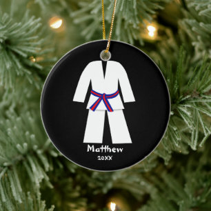 Taekwondo Karate Blue Red Belt Personalised Ceramic Tree Decoration
