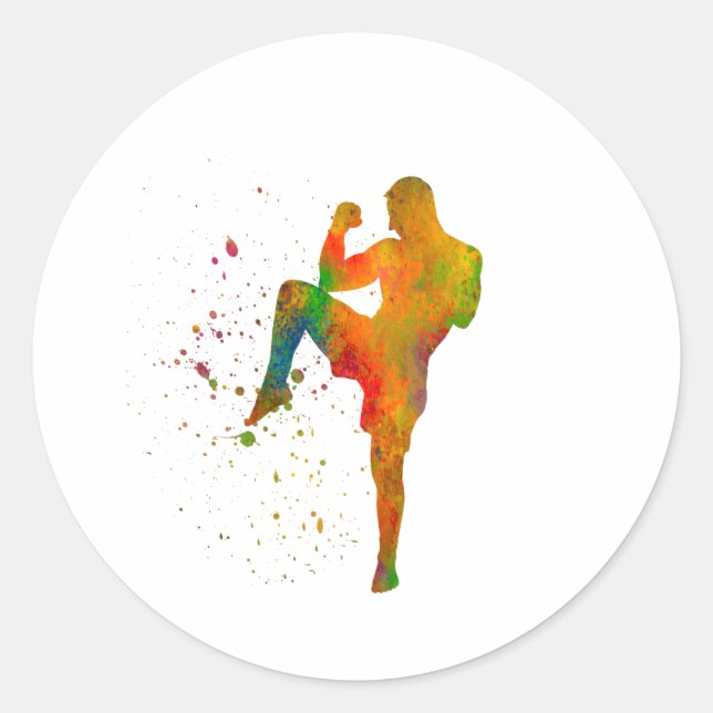 Taekwondo-karate en acuarela classic round sticker (Front)