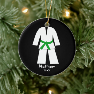 Taekwondo Karate Green Belt Personalized Ceramic Tree Decoration