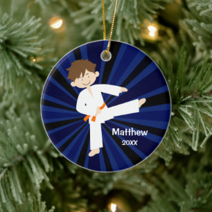Taekwondo Karate Orange Belt Boy Personalized Ceramic Tree Decoration