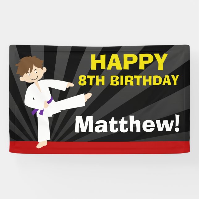 Taekwondo Karate Purple Belt Boy Birthday Banner (Horizontal)