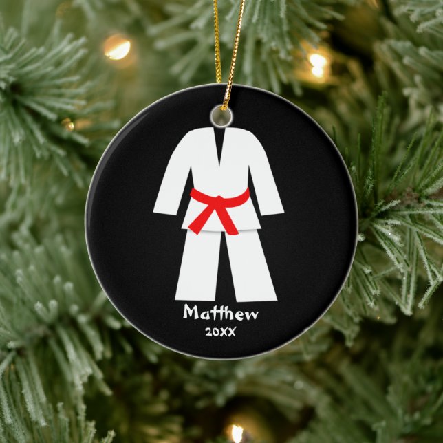 Taekwondo Karate Red Belt Personalized Ceramic Tree Decoration (Tree)
