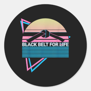 Taekwondo Karate Retro Black Belt For Life Classic Round Sticker