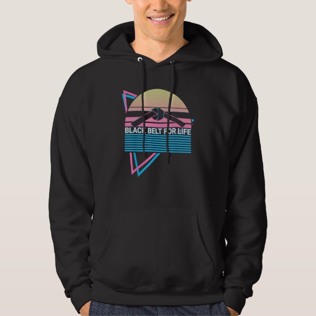 Taekwondo Karate Retro Black Belt For Life Hoodie (Front)