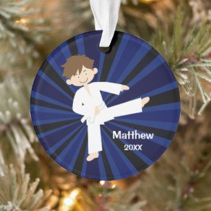 Taekwondo Karate White Belt Boy Personalised Ornament