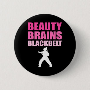 Taekwondo Karate Women Beauty Brains Black Belt 6 Cm Round Badge