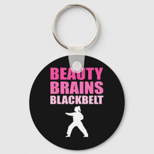 Taekwondo Karate Women Beauty Brains Black Belt Key Ring