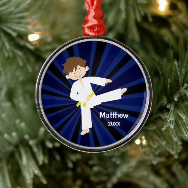 Taekwondo Karate Yellow Belt Boy Personalised Metal Tree Decoration (Tree)
