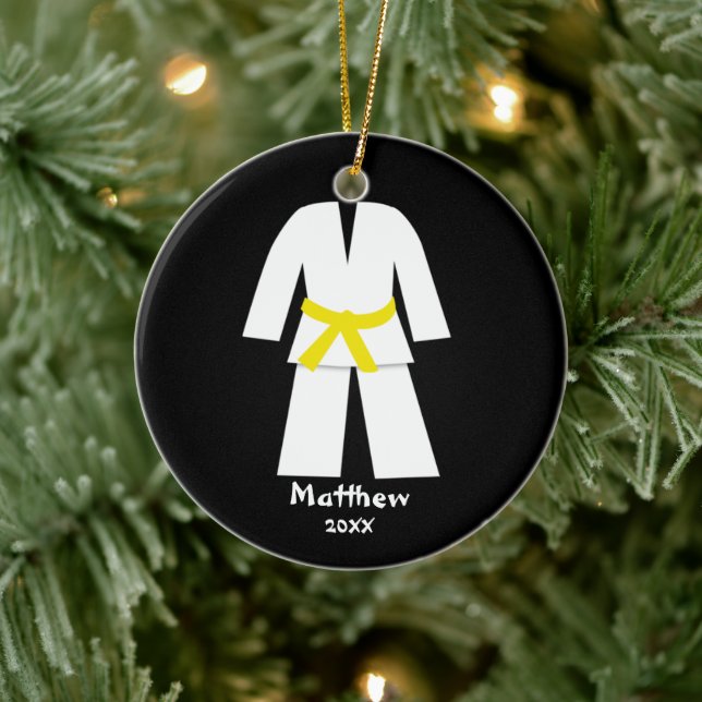 Taekwondo Karate Yellow Belt Personalised Ceramic Tree Decoration (Tree)