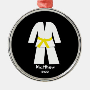 Taekwondo Karate Yellow Belt Personalised Metal Tree Decoration