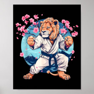 Taekwondo Kung Fu Lion Sakura Flowers Martial Arts Poster