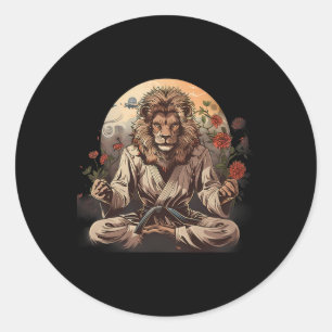 Taekwondo Lion Floral Mma Kickboxing Jiu-jitsu Lio Classic Round Sticker