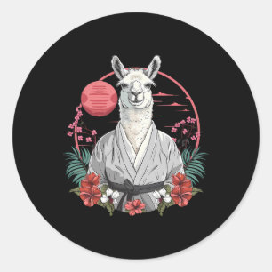 Taekwondo Llama Kickboxing Taekwondo Floral Llama  Classic Round Sticker