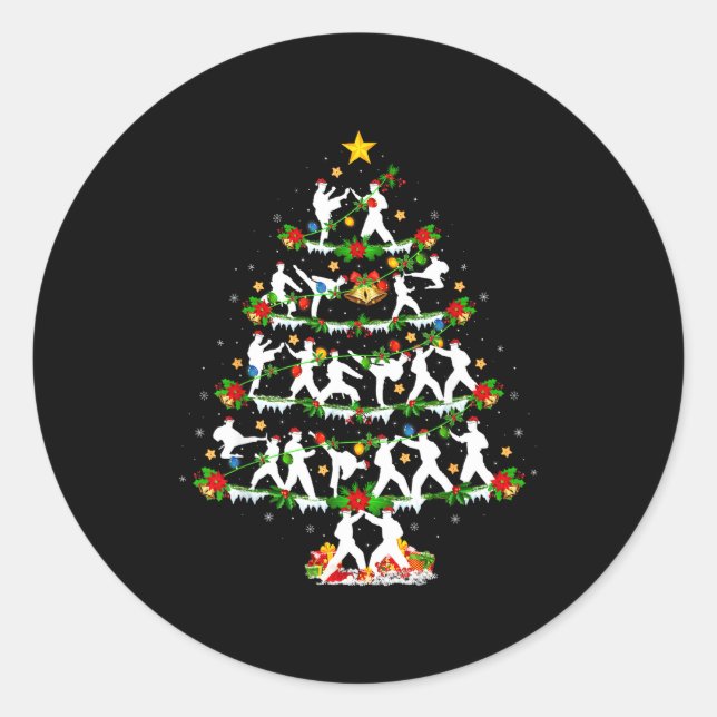 Taekwondo Lover Xmas Lighting Taekwondo Christmas  Classic Round Sticker (Front)